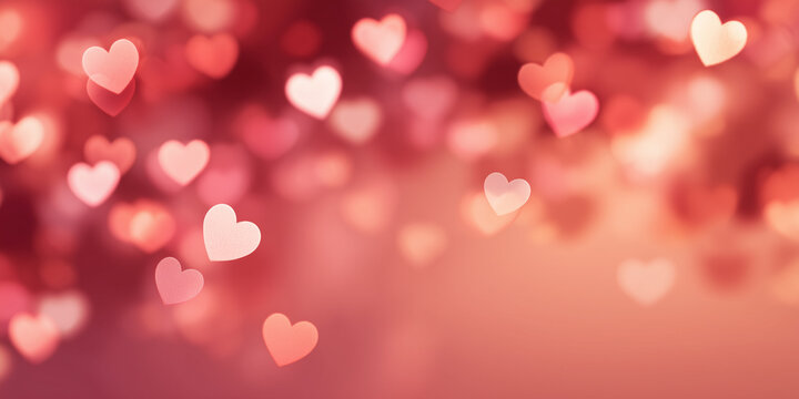 An abstract red and pink background with hearts and bokeh effect for St Valentine's Day