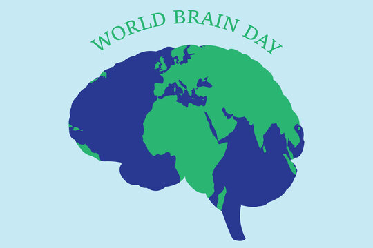 Stylized brain with world map, promoting global awareness, World Brain Day health campaign. EPS 10