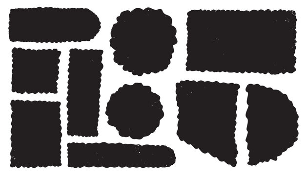 Hand drawn grunge textured text box frames set. Uneven rough jagged Ink pen rectangles squares circles ovals collection. Vintage aged distressed banners borders. ripped torn paper for scrapbooking
