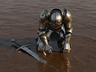 갑옷 입은 기사, 절망적인 자세로 무릎 꿇다