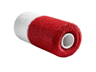 A close-up view of a paint roller with red and white color Isolated Transparent Background, PNG