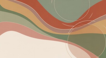A colorful abstract art piece with wavy lines and circles