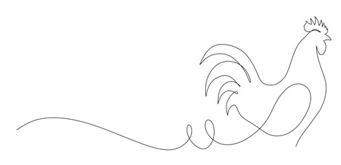 Continuous line art of a rooster. This image is for a banner for a chicken shop or chicken meat shop or even a fried chicken restaurant. Vector illustration © mamat