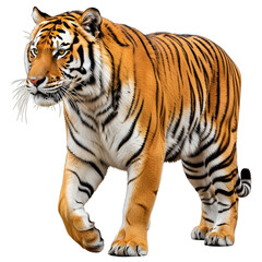 Naklejka premium Majestic tiger walking with powerful strides and striking orange fur