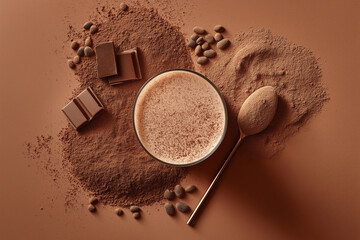 Minimalist Chocolate Milkshake Flat Lay in Monochrome - Stylish Food Photography Composition