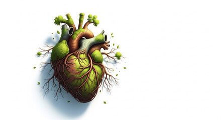 녹색 심장이 밝게 빛나는 자연 일러스트