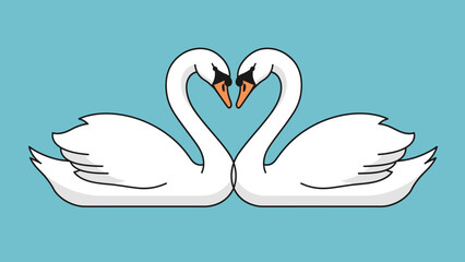 Two Graceful White Swans Forming a Heart Shape on a Light Blue Background Symbolizing Romantic Love and Unity © MASKURI