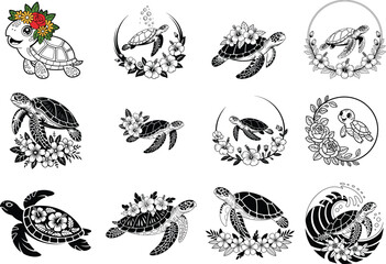 Fototapeta premium Floral Turtle eps bundle