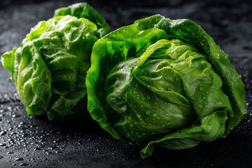 Fresh Crisp Lettuce Heads with Water Droplets - Organic Farm Produce Close-Up