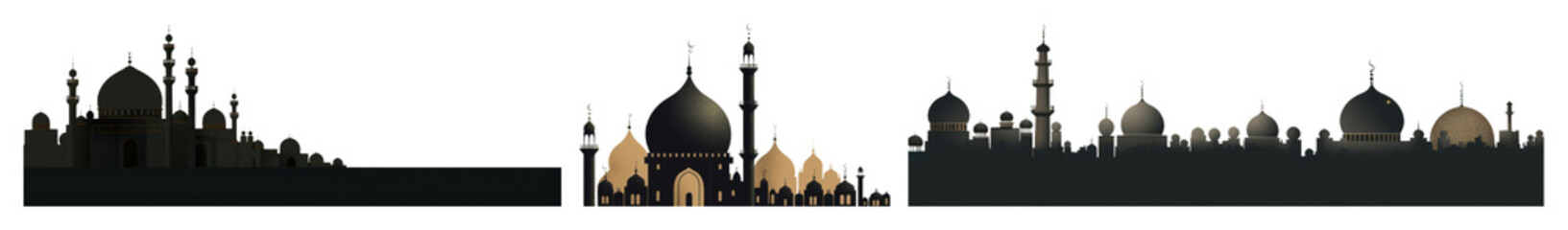 Fototapeta premium PNG Silhouetted mosque skyline at dusk element set on transparent background