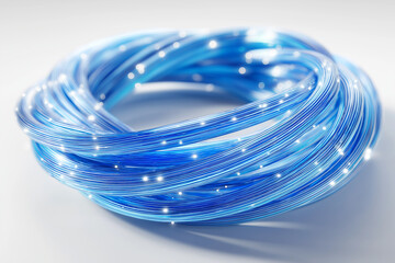 Optical Fiber Cable Coil with Glossy Blue Strands - High-Tech Network Communication Infrastructure