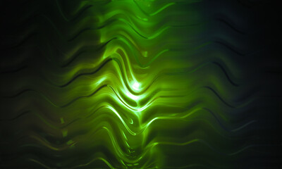 Abstract Green Glowing Glass Wave Background with Energy Light Flow
