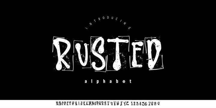 Rusted Font the new A bold distressed display font with rusted textures and rough handmade forms for gritty vintage and industrial designs.