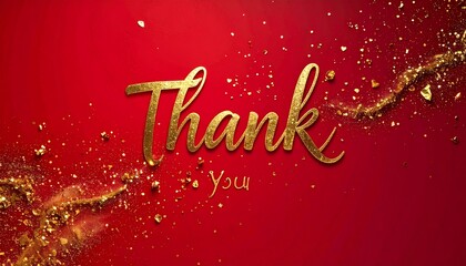 Luxury THANK YOU Typography in Gold on Red Background with Elegant Valentine Gratitude Style