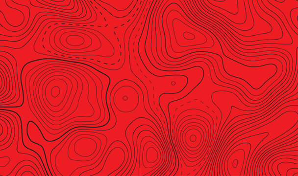 Intense Red Topographic Contour Waves Seamless Pattern Tile | Dramatic Crimson Abstract Terrain Background Vector Bold Modern Energetic