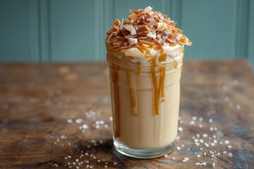 Creamy Salted Caramel Milkshake with Glossy Texture and Decadent Topping