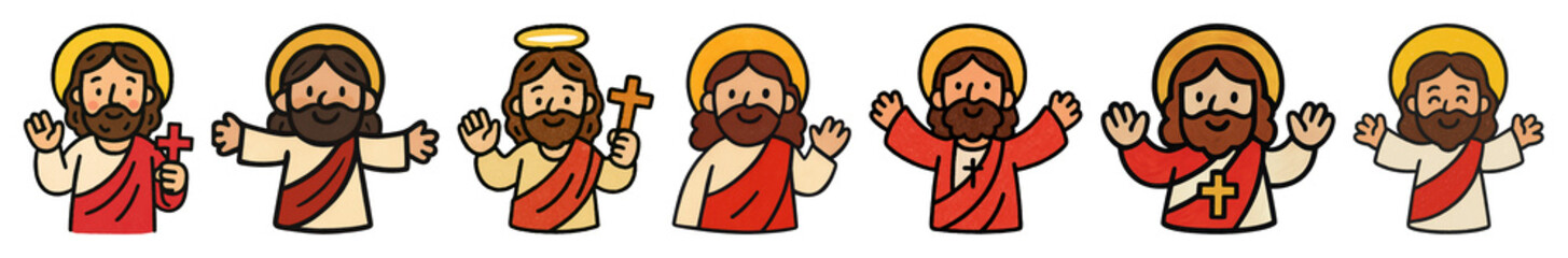Obraz premium PNG Cartoon Jesus character icons element set on transparent background