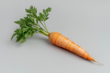 Fresh Organic Carrot with Green Leaves on Minimalist Gray Background - Agricultural Produce Closeup