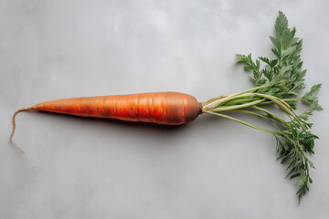 Fresh Organic Carrot with Green Leaves on Minimalist Light Gray Background