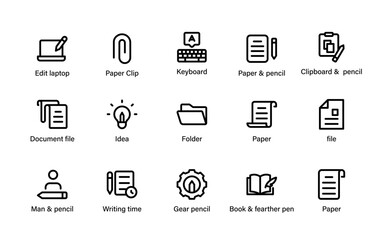 Fototapeta premium Writing and content creation icons. Professional tools for authors editors publishers marketers and digital documentation workflows