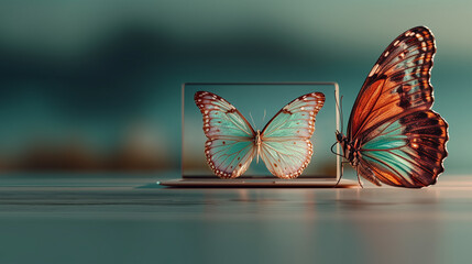 The Tech User A Butterfly posing with a serious human-like focus while operating a MacBook Pro M3