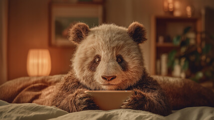 The Tech User A Panda posing with a serious human-like focus while operating a Steam Deck A clean