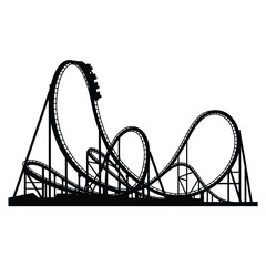 A black silhouette of a thrilling rollercoaster with looping tracks