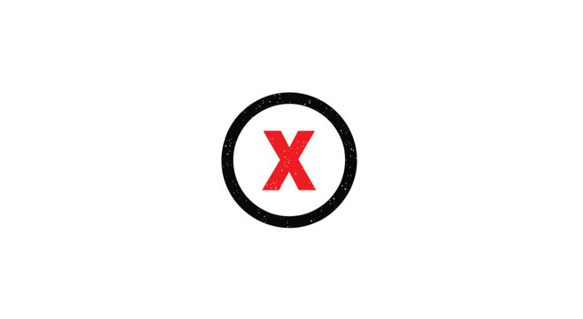 This clear graphic displays a bold red "X" mark contained within a solid black circular outline, signifying rejection, error, or incorrectness.