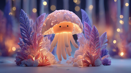 Glitch in Nature A Jellyfish wandering through a fiber-optic forest next to a glitching Ring Light