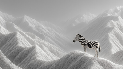 Scale Play A tiny Zebra exploring a mountainous landscape formed by a giant Steam Deck A clean and