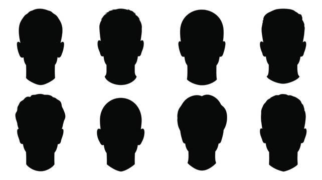 Eight black head silhouettes arranged in a grid pattern silhouette