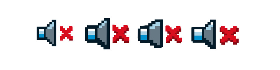 Obraz premium Pixel art speaker icons with red cross indicating mute or silent mode