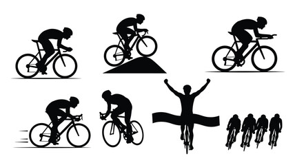 Obraz premium Cyclists in motion and a celebratory figure black silhouette