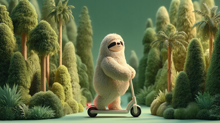 Glitch in Nature A Sloth wandering through a fiber-optic forest next to a glitching Electric