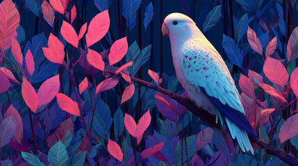 Glitch in Nature A Parrot wandering through a fiber-optic forest next to a glitching  