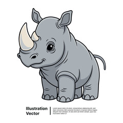 Obraz premium A cartoon rhinoceros standing in a simple environment viewed from the side, illustrated in a vector graphic style