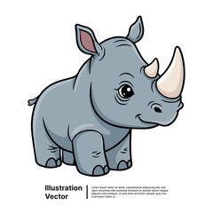 Obraz premium Adorable cartoon rhinoceros illustration on white background viewed from side with cute facial expression