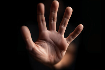 Stop Gesture Open Hand Signifying Caution in Dark