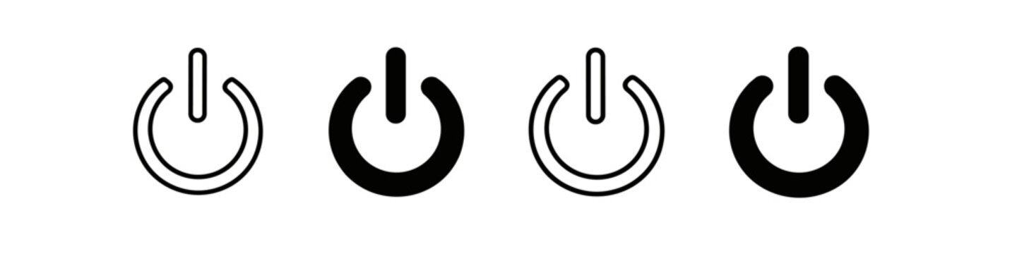 Set of power button icons, both outlined and filled, representing start and stop functions