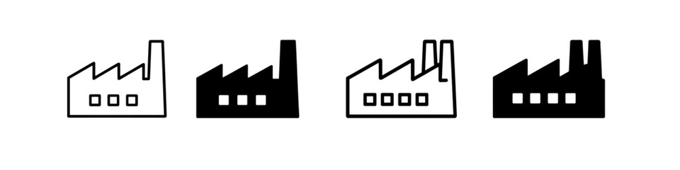 Set of factory icons in outline and solid fill styles for industrial representation