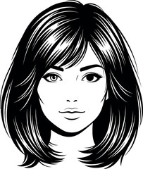 silhouette of a girl's hair, black and white 