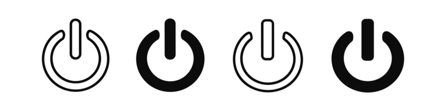 Set of four power button symbols, two outlined and two solid black, on a white background