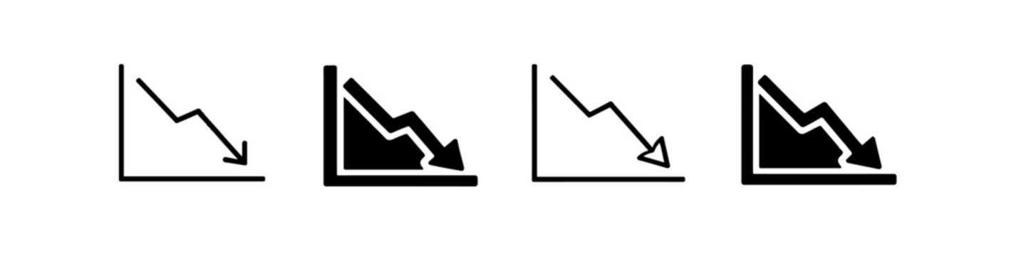Set of four downward trending graph icons representing financial decline and negative economic performance