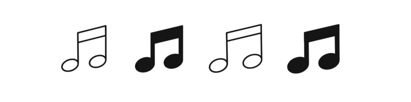 Set of four musical notes, two outlined and two filled, on a white background