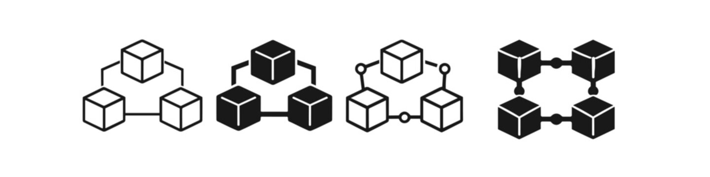 Set of interconnected cube icons representing network nodes and data structures