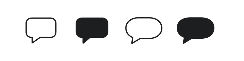 Set of four speech bubble icons, two outlined and two filled, representing communication