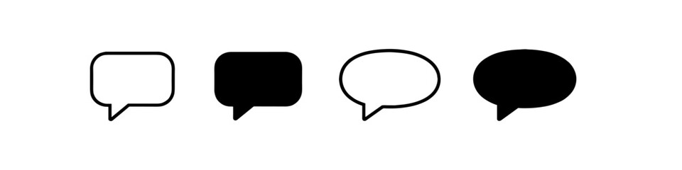 Set of four speech bubble icons, two outlined and two filled, representing communication