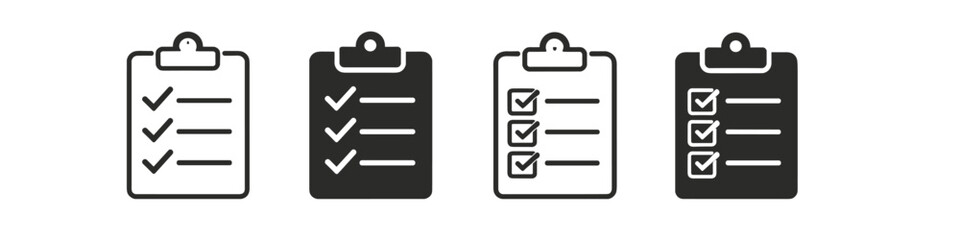 Checklist icons with checkmarks and empty boxes on clipboards