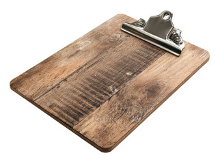 A rustic wooden clipboard with a metal clip, suitable for writing or holding documents Isolated Transparent Background, PNG