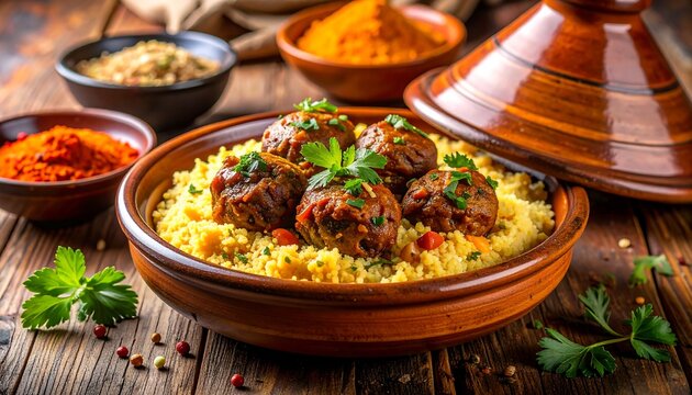 香辛料と具材が豊かに盛られたタジン料理が食卓を彩る一皿